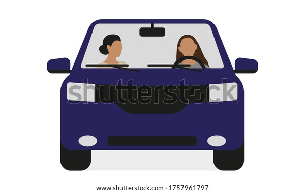 Two female\
characters in a car (front\
view)