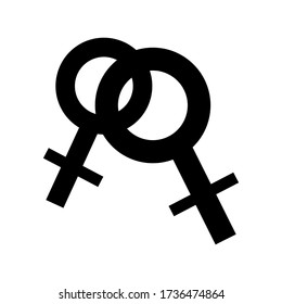Dos personajes femeninos.El amor entre las mujeres.LGBT.persona LGBTQ en el trabajo.Signo femenino.Símbolo sexual.Ilustración vector
