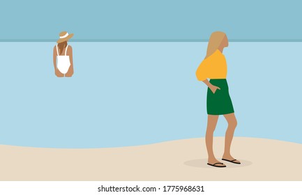 Two female characters on the seashore