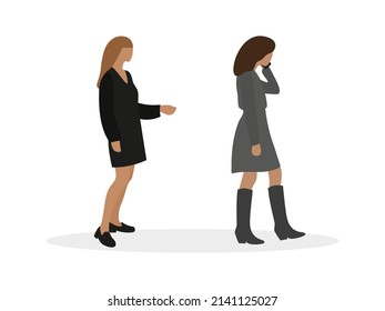 Two female characters, one of which is talking on the phone, together on a white background