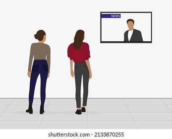 Two Female Characters Watching News On TV Hanging On The Wall