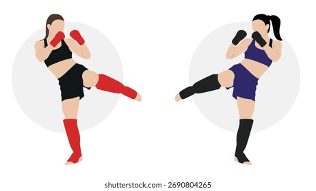 Two female ethletes practicing boxing