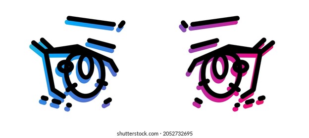 Two female eyes watching wide. cute girl character. Vector illustration or logo for stickers and posters.