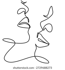 Two female faces abstract one line drawing. Two female faces abstract single line illustration. Two female faces abstract minimalist line art. Two female faces abstract vector art