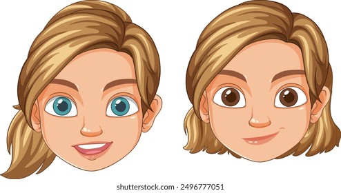 Two female faces with different expressions