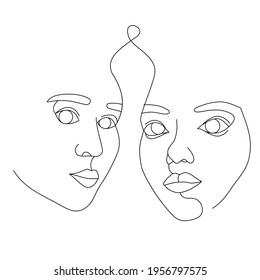 Two female faces drawn