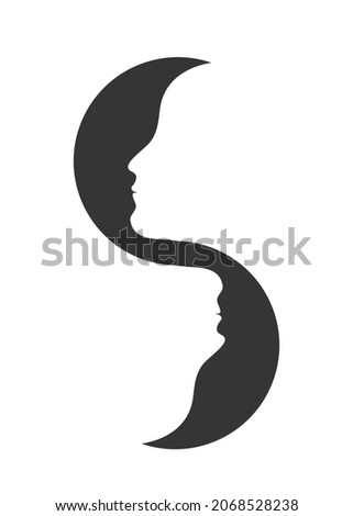 Two female faces poster. Mirror, reflection icon. Profiles of girl symbol. Vector illustration