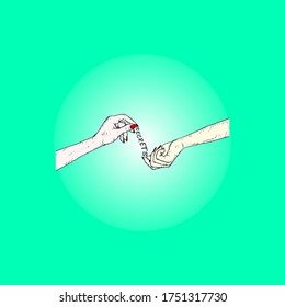 Two female hand exchanging secrets for the concept of gossip grapevine. Vector illustration. svg