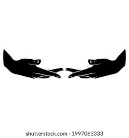 Two female hands in elegant open gesture. Black and white negative silhouette.