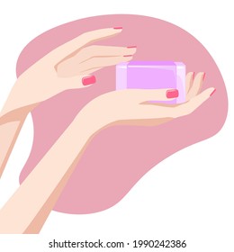 Two female hands are holding soap. Isolated image of a pair of hands with soap for beauty icons on a white background.