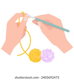 Zwei weibliche Hände mit Strickhaken