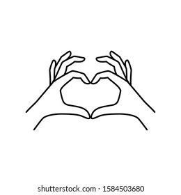 Two female hands make a heart Gesture linear icon. Vector Illustration of a woman hand of a love symbol in a minimalist trend style. Concept for logo, print on t-shirt, poster, Valentine's day card