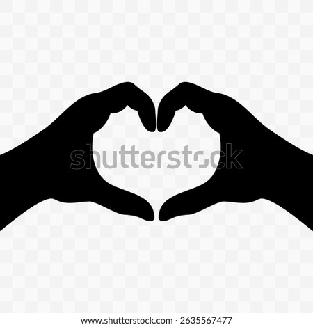 Two female hands making heart gesture. Vector silhouettes on checkered background