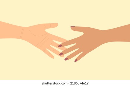 Two female hands reaching for a handshake. Flat vector illustration