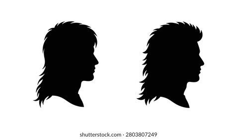 Two female head silhouettes with layered hairstyles against a white background silhouette woman shape hair mullet hairstyle shag