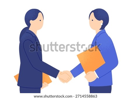 Two female leaders shaking hands in agreement, business partnership and trust, vector illustration