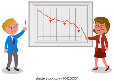 Two female manager showing a bad report, vector illustration