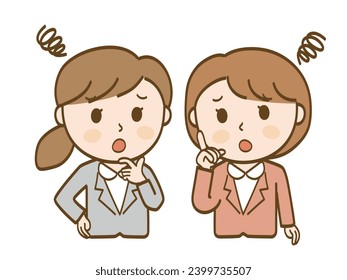 Dos trabajadoras de oficina con traje están preocupadas