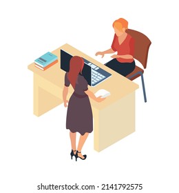 Two Female School Teachers In Staff Room Isometric Icon 3d Vector Illustration