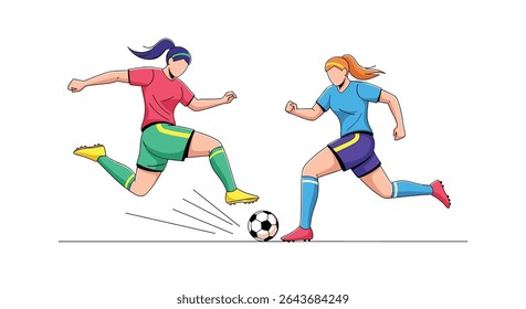 Two Female Soccer Players Engaged in Intense Game on the Field