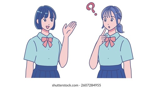 Two female students having a conversation