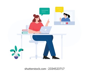 two female students are having a discussion about a math lesson learned online
flat design, vector illustration