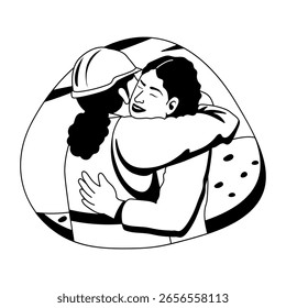 Duas trabalhadoras abraçando a ilustração no estilo de glifo 