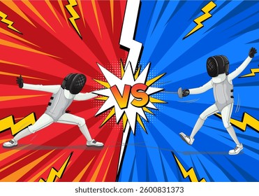 Two fencers face off in vibrant competition