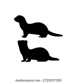 Diseño de ilustración plana de Vector de silueta de dos hurones.