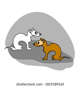 Two ferrets, set of two animals in flat style