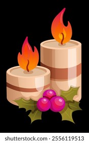 two festive christmas candles vector illustration