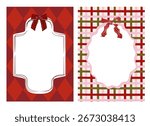 Two festive Christmas frames with bow accents, featuring bold red harlequin and cozy plaid patterns. Perfect for holiday cards, printable tags, festive labels, and scrapbooking projects.