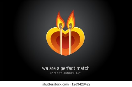 two fiery matches. Valentine's pun illustration