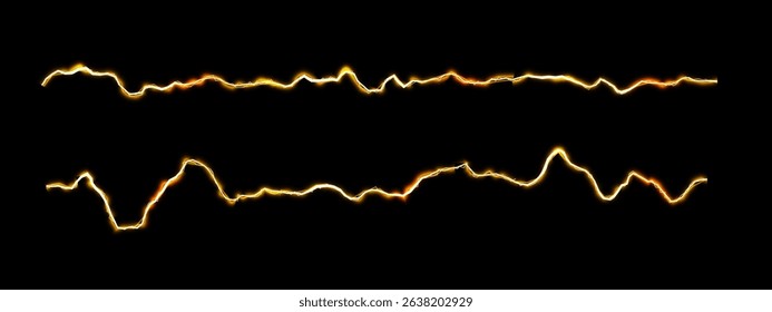 Two fiery orange yellow electric waves on a black background