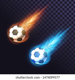 Two fiery soccer balls on a transparent background, goal scoring, soccer