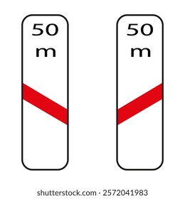 Two fifty meter marker road signs showing distance on white background.