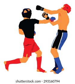 Two fighters in ring vector illustration.