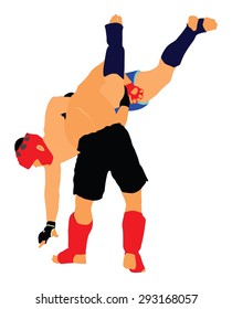 Two fighters in ring vector illustration.