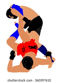 Two fighters in ring vector illustration.