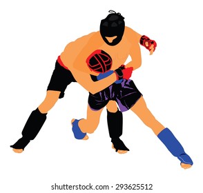 Two fighters in ring vector illustration.Fight Fighter Muay Thai Boxing Karate Taekwondo Wrestling Kick Punch Grab Throw People Icon Sign Symbol 