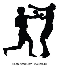 Two fighters in ring vector silhouette illustration.