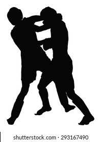 Two fighters in ring vector silhouette illustration.