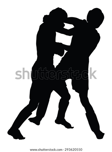 Two Fighters Ring Vector Silhouette Illustrationfight Stock Vector ...