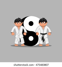 Two fighters with yin yang symbol