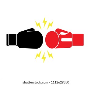 Two fighting boxing gloves. Hitting vector illustration