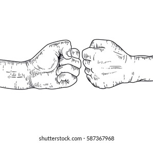 Two fighting fists. Fighting cartoon gesture. Modern design sign isolated. Vector illustration