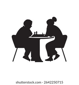 two figures engaged in a strategic table game, illustrating the concept of competition. on white background
