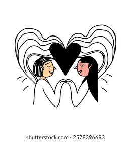 Two figures holding a shared heart, symbolizing love and connection.