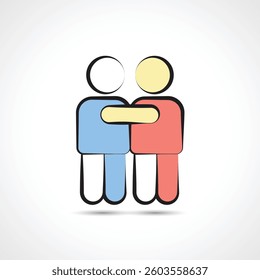 Two figures hugging each other symbolizing friendship, love and community