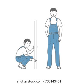 Two figures of male workers in overalls. Locksmith.